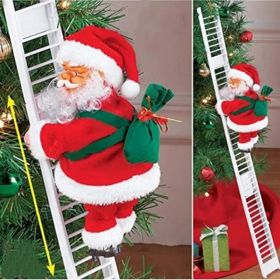 Christmas  Electric Climbing Santa with Music & LED Light, Electric Climbing Ladder Santa Claus Doll for Xmas Tree Decorations Hanging Christmas Ornam (Option: B white)