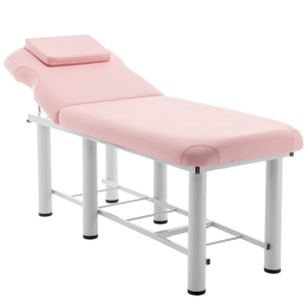 Professioanl Massage Table , Backrest Adjustable, Removable Headrest, Bottom Shelf Storage , Memory Foam Layer Salon Bed,White (Color: pink)