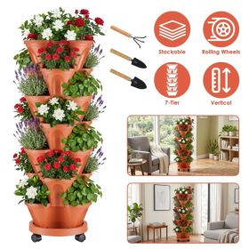 7 Tier Stackable Vertical Planter with Wheels Strawberry Planter Tower Space Saving Garden Planter with Drainage System Rolling Herb Flower Vegetable (Option: Red)
