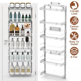 6-Tier Over the Door Pantry Organizer, Large Metal Door Spice Rack, Hanging Heavy-Duty Pantry Door Storage Shelf 10LBS Loading Easy Install Behind Doo (Option: Default title)