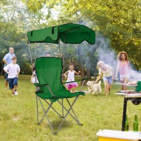 Foldable Beach Canopy Chair Sun Protection Camping Lawn Canopy Chair 330LBS Load Folding Seat w/ Cup Holder For Beach Poolside Travel Picnic (Option: Green)