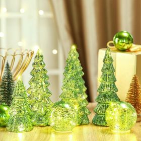 6 Pcs Mercury Glass Christmas Tree for Tabletop Light up Figurine Christmas Tree Mercury Cracked Glass Globe with Light for Xmas Decor Home Party Cent (Option: Lime Green)
