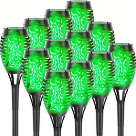 4/8/12pcs/pack Solar Outdoor Lights, 12LED Solar Torch Lights With Flickering Flame For Garden Decor (Color: Green Light, size: 12PCS)