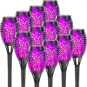 4/8/12pcs/pack Solar Outdoor Lights, 12LED Solar Torch Lights With Flickering Flame For Garden Decor (Color: Purple Light, size: 12PCS)