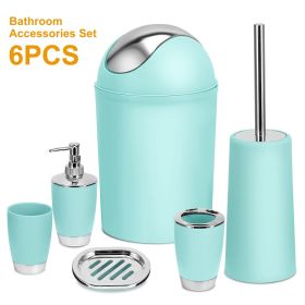 Bathroom Accessories Set 6 Pcs Bathroom Set Ensemble Complete Soap Dispenser Toothbrush Holder (Color: AQUA)