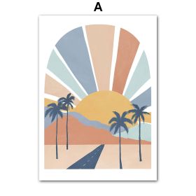 Mountain Sun Rainbow Tree Cartoon Nursery Wall Art Canvas Painting Nordic Posters And Prints Wall Pictures Baby Kids Room Decor (Color: a, size: 15X20 cm No Framed)