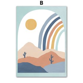 Mountain Sun Rainbow Tree Cartoon Nursery Wall Art Canvas Painting Nordic Posters And Prints Wall Pictures Baby Kids Room Decor (Color: b, size: 60X100 cm No Framed)