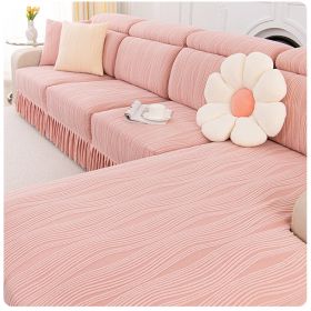 Jacquard velvet single person sofa cover, all inclusive universal cover, all season universal sofa hat, cat proof scratching cushion, backrest cover (Color: Water Lotus Skirt Rim - Pink, size: Pillow cover 45 * 45cm)