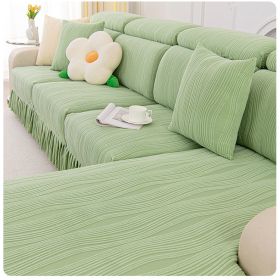 Jacquard velvet single person sofa cover, all inclusive universal cover, all season universal sofa hat, cat proof scratching cushion, backrest cover (Color: Water Lotus Skirt - Matcha, size: M)