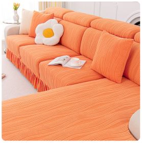 Jacquard velvet single person sofa cover, all inclusive universal cover, all season universal sofa hat, cat proof scratching cushion, backrest cover (Color: Water Lotus Skirt Rim - Orange, size: Backrest M)