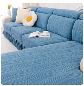 Jacquard velvet single person sofa cover, all inclusive universal cover, all season universal sofa hat, cat proof scratching cushion, backrest cover (Color: Water Lotus Skirt Rim - Sky Blue, size: XL)