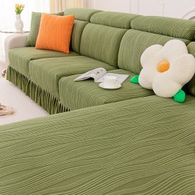 Jacquard velvet single person sofa cover, all inclusive universal cover, all season universal sofa hat, cat proof scratching cushion, backrest cover (Color: Water Lotus Skirt Rim - Grass Green, size: L)