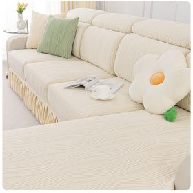 Jacquard velvet single person sofa cover, all inclusive universal cover, all season universal sofa hat, cat proof scratching cushion, backrest cover (Color: Water Lotus Skirt Rim - Milk White, size: Backrest M)