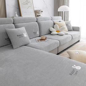 Full set of sofa cover, new all-season universal anti slip and anti cat scratch fabric, Chenille modern minimalist seat cushion cover (Color: Lilac Rabbit Light Grey, size: XL)