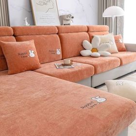 Full set of sofa cover, new all-season universal anti slip and anti cat scratch fabric, Chenille modern minimalist seat cushion cover (Color: Lilac Rabbit Orange, size: XL)