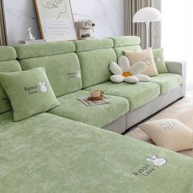 Full set of sofa cover, new all-season universal anti slip and anti cat scratch fabric, Chenille modern minimalist seat cushion cover (Color: Dingxiang Rabbit Tea Green, size: S)