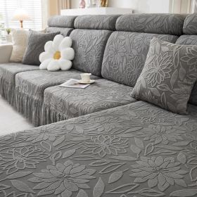 Jacquard velvet elastic leather sofa cover, simple all inclusive universal cover, all season universal lazy man anti cat scratch sofa cover (Color: Camellia skirt edge dark gray, size: 45 * 45cm pillow cover)