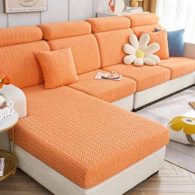 Elastic sofa cover, all inclusive, universal cover, lazy sofa cover, anti cat scratch sofa cover, seasonal universal seat cushion (Color: Youmai Orange, size: XL+)