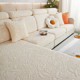Jacquard velvet elastic leather sofa cover, simple all inclusive universal cover, all season universal lazy man anti cat scratch sofa cover (Color: Camellia butter white, size: 45 * 45cm pillow cover)