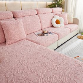 Jacquard velvet elastic leather sofa cover, simple all inclusive universal cover, all season universal lazy man anti cat scratch sofa cover (Color: Camellia rose powder, size: Headrest S)