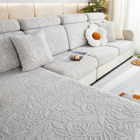 Jacquard velvet elastic leather sofa cover, simple all inclusive universal cover, all season universal lazy man anti cat scratch sofa cover (Color: Camellia light gray, size: M+)