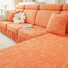 Jacquard velvet elastic leather sofa cover, simple all inclusive universal cover, all season universal lazy man anti cat scratch sofa cover (Color: Camellia skirt edge vitality orange, size: XL+)