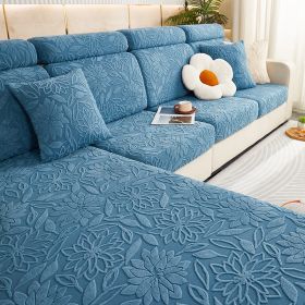 Jacquard velvet elastic leather sofa cover, simple all inclusive universal cover, all season universal lazy man anti cat scratch sofa cover (Color: Camellia Lake Blue, size: XL+)