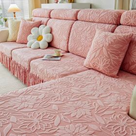 Jacquard velvet elastic leather sofa cover, simple all inclusive universal cover, all season universal lazy man anti cat scratch sofa cover (Color: Camellia skirt edge rose powder, size: Headrest S)