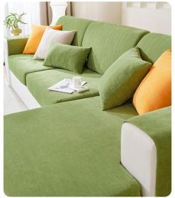 Chenille sofa cover, all season universal elastic full package, 2024 new dust-proof cat scratch herringbone pattern sofa cover (Color: Matcha Green, size: Add four more people)