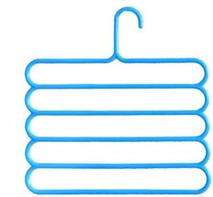5 Layer Hanger Plastic Multipurpose Kitchen Towels Hanger, Space Saver Cabinet Hanger Multiple Clothe Hanger Tie Shawls Cabinet Organizer (Color: Blue)
