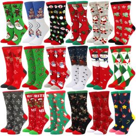 Woman Christmas Socks Funny Xmas Santa Claus Tree Snowflake Elk Snow Cotton Tube Crew Happy Sock Men New Year Funny Sokken (Color: 18 Pairs)