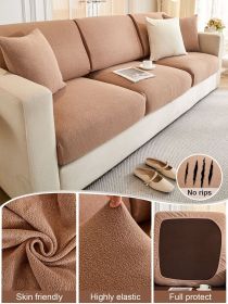 1 Pc Waterproof Teddy Velvet Sofa Cover All Inclusive Universal Set Four Seasons Universal Anti Cat Scratch Sofa Cover Cloth (Color: Brown, size: Sofa back cover)