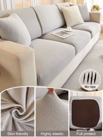 1 Pc Waterproof Teddy Velvet Sofa Cover All Inclusive Universal Set Four Seasons Universal Anti Cat Scratch Sofa Cover Cloth (Color: Light Gray, size: 4-person seat)