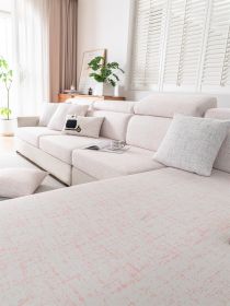 1 Pc Printed Milk Silk Elastic Sofa Cover, All Inclusive Universal Set, All Season Universal Anti Slip Seat Cushion, Light Luxury (Color: Red, size: 4-person seat)
