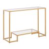 2-Tier Glass Console Table, Modern Rectangle Sofa Side Table with Tempered Glass Top and Iron Legs