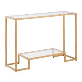 2-Tier Glass Console Table, Modern Rectangle Sofa Side Table with Tempered Glass Top and Iron Legs (Number of Layers: 2 Layers, Color: Golden)