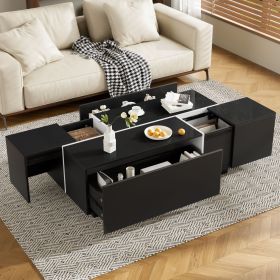 U-Can 47.2''-72.7'' Extendable Coffee Table, Multi-Functional Coffee Table with High-Gloss Finish (Color: as Pic)