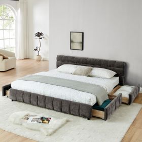 King Size Upholstered Bed ,comfortable upholstered bed frame, Chenille fabric (Color: as Pic)