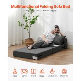 Folding Sofa Bed, 3-in-1 Foldable Couch Bed with 2 Pillows and Washable Cover, 25D High Density Memory Foam Convertible Sleeper Chair Bed (Unfolded Size: 76x30 inch, Color: Dark Gray)