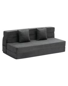Folding Sofa Bed, 3-in-1 Foldable Couch Bed with 2 Pillows and Washable Cover, 25D High Density Memory Foam Convertible Sleeper Chair Bed (Unfolded Size: 80x60 inch, Color: Dark Gray)