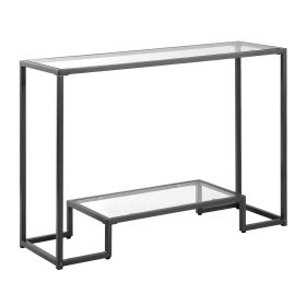 2-Tier Glass Console Table, Modern Rectangle Sofa Side Table with Tempered Glass Top and Iron Legs (Number of Layers: 2 Layers, Color: Black)