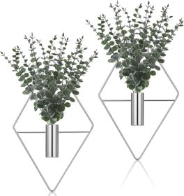8 Pcs Hanging Planters with Artificial Eucalyptus Metal Hanging Vase Indoor Plants Holder Modern Geometric Boho Bathroom Wall Decor for Living Room Ho (Material: Metal)
