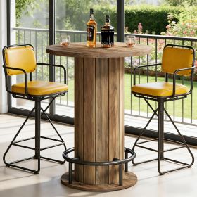 Bar Table, Round Bistro Pub Table with Footrest for Dining Coffee Cocktail(Only Table) (Main Color: Natural, Main Material: Wood)