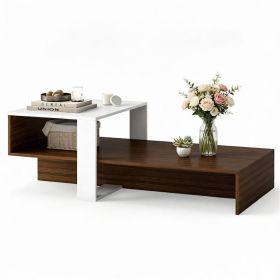 2-Tier Modern Geometric Coffee Table Engineered Wood Low Center Table with Storage Shelf (Title: Default Title)