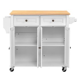 Kitchen Island Cart with Storage, 43.58 in Wide Mobile Rolling Storage Island on Swivel Wheels, with 2 Drawers, Storage Cabinet, Drop Leaf (Default: Default)