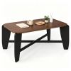 Modern Rectangular Coffee Table, Engineered Wood Center Table with Rubber Wood CrossLeg Base