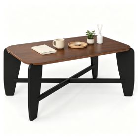 Modern Rectangular Coffee Table, Engineered Wood Center Table with Rubber Wood CrossLeg Base (Title: Default Title)