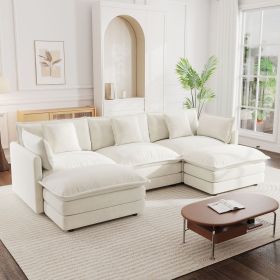 U-Shaped Sectional Sofa w/Reversible Footrest, 5-Seater Convertible Corner Couch with 2 Ottomans ,Modern Minimalist Soft Sofa & Couch for Living Room (Color: as Pic)