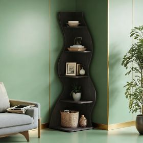 Modern Wall Corner Bookshelf Bookcase (Main Color: Black, Main Material: Wood)