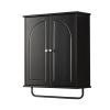 FRALIMK Over-the-Toilet Storage Cabinet with Towel Bar, White Bathroom Wall Cabinet with Arched Doors
